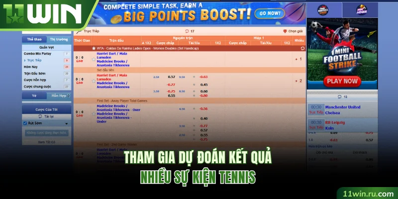 Tham gia dự đoán kết quả nhiều sự kiện tennis
