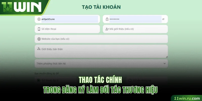 Thao tác chính trong đăng ký làm đối tác thương hiệu
